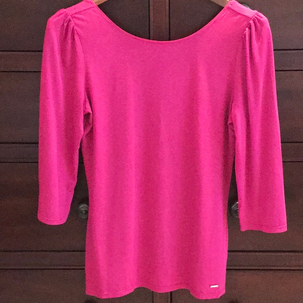 White House Black Market Fuchsia 3/4 Sleeve scoop-back neckline lightweight Top